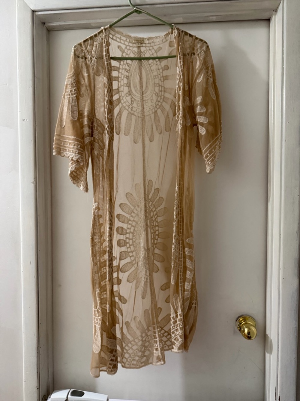 Rebellion Lace Overlay Tan Sheer Top